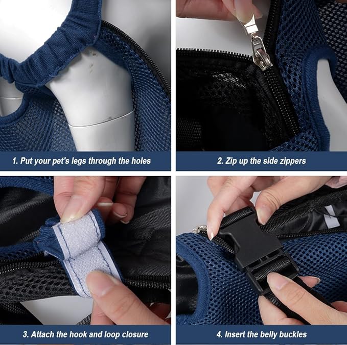 FEimaX Dog Carrier Backpack Pet Legs Out Front Cat Travel Bag, Adjustable Puppy Backpacks Carriers Hands-Free for Small Medium Dogs Cats Hiking Traveling Camping Daily Walking (Large, Navy)-PurrikoPets