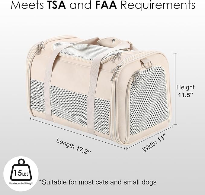 Fashion Leather Dog Carrier, Airline Approved Cat Carrier Soft Sided Pet Bag Carrier Purse for Puppy Kitten Small Animals White-PurrikoPets