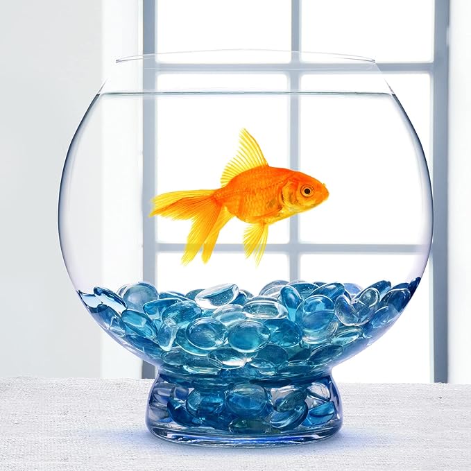 FUTUREPLUSX 1LB Light Blue Flat Glass Marbles, Glass Pebbles Vase Fillers for Centerpieces, Fish Tank for Aquarium Gravel Decor Table Scatter Art Craft-PurrikoPets