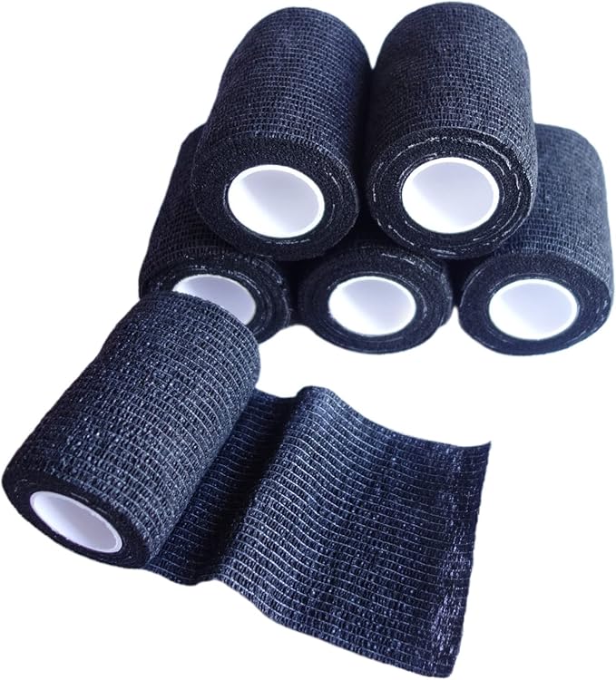 6 Pack 3" x 5 Yards Self Adhesive Bandage Wrap Breathable Cohesive Vet Wrap for Pets, Elastic Self-Adherent Tape for Sports, Wrist, Ankle (Black)-PurrikoPets