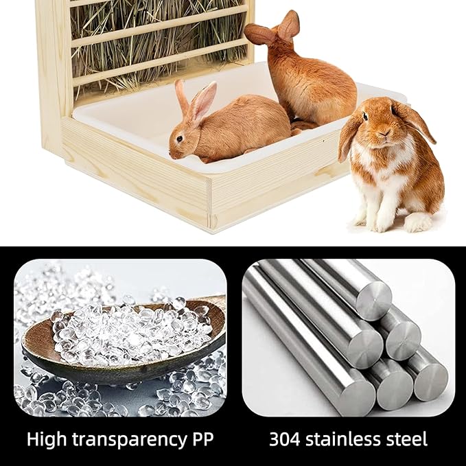2 in 1 Wooden Rabbit Hay Feeder Box Safe Bunny Feeder Manger Grass Food Holder Rack Hay Holder with Toilet Rabbit Hay Feeder with Litter Pan Designed for Rabbits Guinea Pig Hamster Small Animals-PurrikoPets