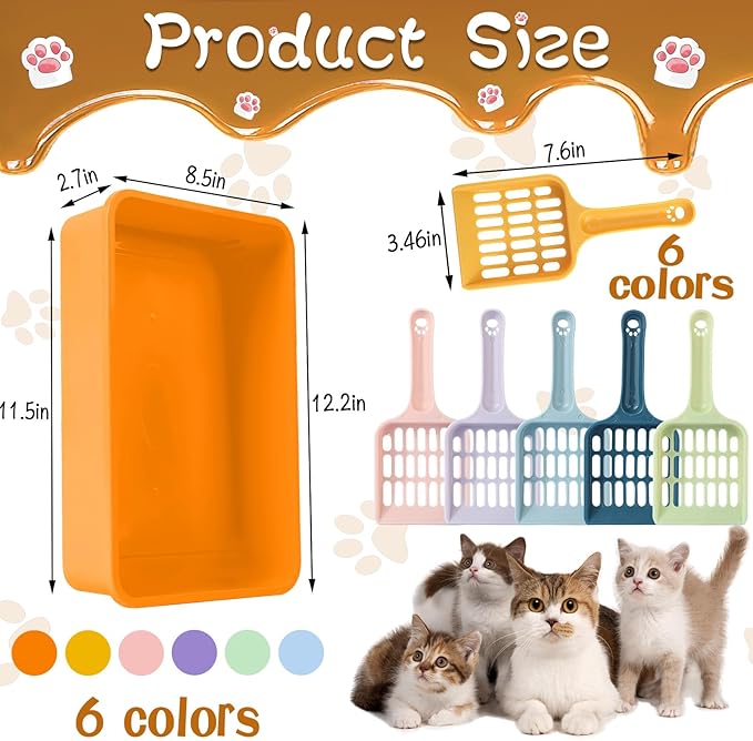 6 Pcs Kitten Small Litter Box Set, Plastic Kitten Litter Pan with 6 Scooper Cat Litter Box Cat Litter Box Travel Toilet for Small Pet Kitty Bunny Guinea Pig-PurrikoPets