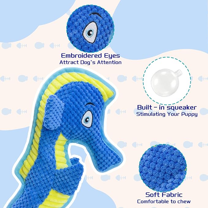Dog Toy Squeaky Aggressive Durable Dog Toys for Dogs Chew No-Stuffed Dog Toy Interactive Hours of Fun Keep pups Busy -Green Shark,Bubble-Pressed Ultra-Soft Fabric-PurrikoPets