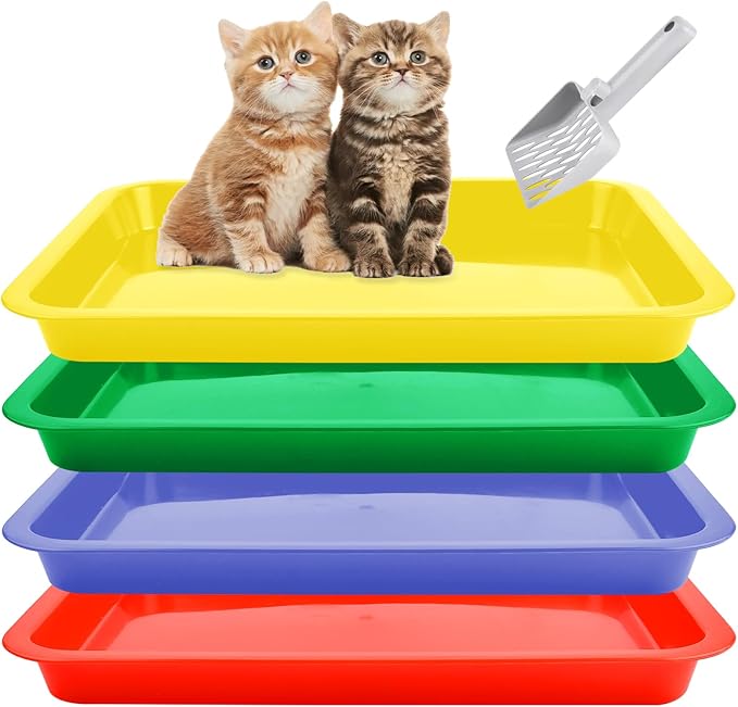 4 Pcs Open Small Kitten Litter Box, 15x12x1.4 Inch Low Entry Mini Open Cat Litter Box Rabbit Litter Pan Portable Shallow Litter Box Waterproof Travel Toilet for Bunny Guinea Pig Small Pet-PurrikoPets