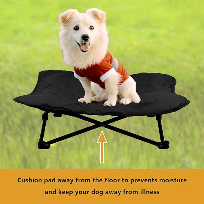 Elevated Dog Bed, Portable Raised Pet Cot for Outdoor and Indoor Folding Dog Cot Bed with Comfortable Padded Filling Carrying Bag Included Pet Raised Travel Lounger for Camping Traveling (28x28x8inch)-PurrikoPets