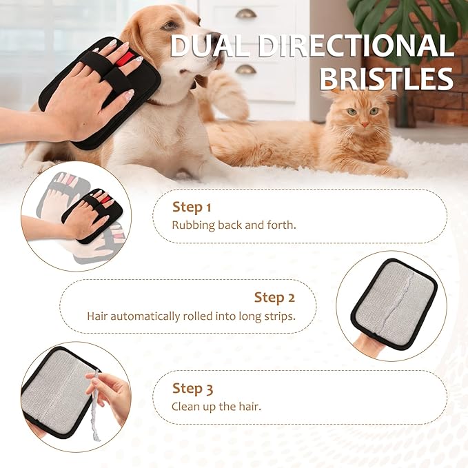 6 Pcs Pet Hair Removal Glove, Electrostatic Pet Hair Remover Gloves, Reusable Cat & Dog Hair Cleaning Gloves, Suitable for Couch, Furniture, Blankets, Curtain, Car Seat-PurrikoPets