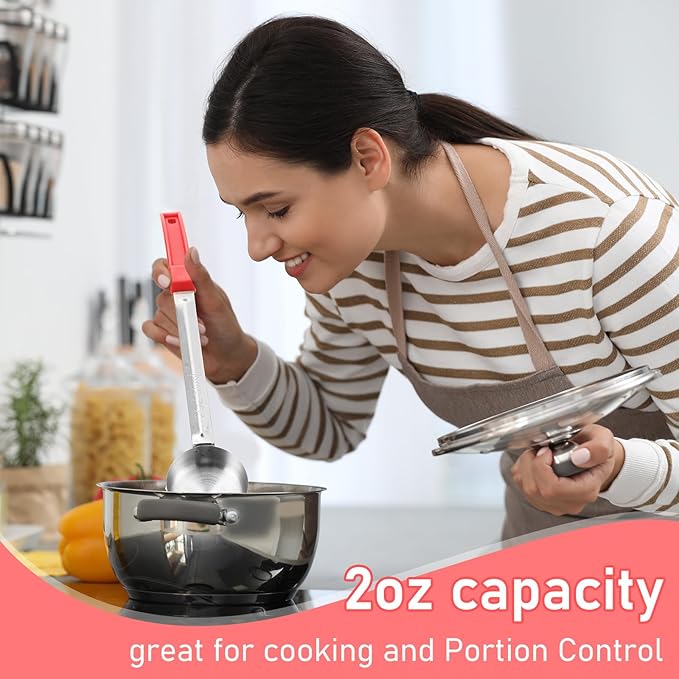 16 Pcs Portion Control Serving Spoons, Restaurant Measuring Serving Ladle Utensils, Portion Control Slotted Scoops for Weight Loss, Solid and Perforated Scoops(Red,2 oz)-PurrikoPets
