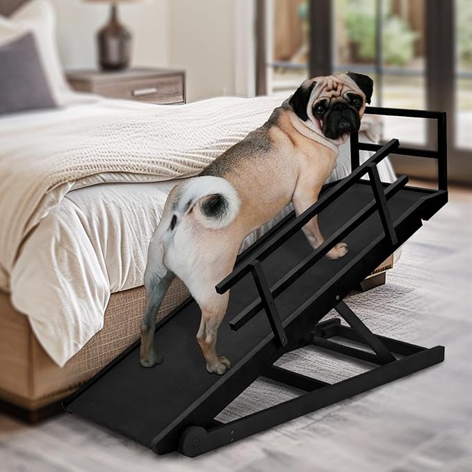 Dog Ramp, 5 Level Adjustable Wooden Folding Pet Ramp for Middle Bed, Couch,SUV-High Traction, Portable Paw Ramps for Small & Large Old Dogs & Cats - Furniture Quality-PurrikoPets
