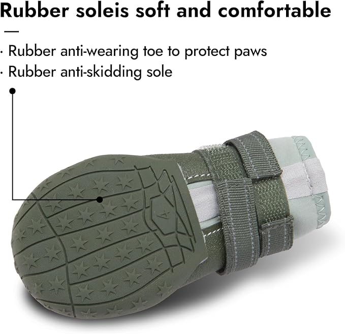 Dog Shoes, Waterproof Dog Boots & Paw Protectors with Anti-Slip Sole, 4pcs/Set Pet Dog Booties, Reflective Dog Shoes for Small Medium Large, Winter Snowy Summer Hot Pavement (Green, 5# (M))-PurrikoPets