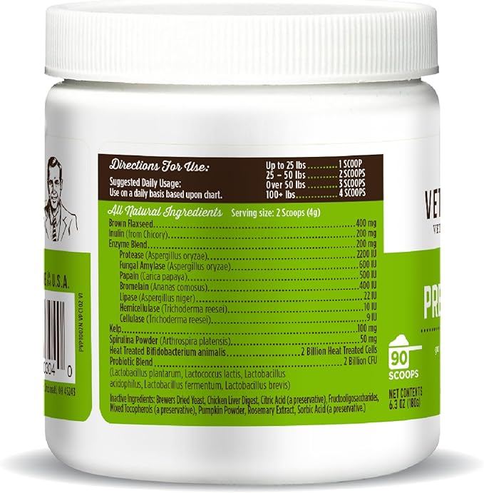 Dr. Joseph's VetPro Complete Advanced Powdered Pre & Probiotics for Dogs, 90 Scoops, Supports Gut Health, Diarrhea, Digestive Health & Seasonal Allergies, Chicken/Pumpkin Flavor, Add to Food-PurrikoPets