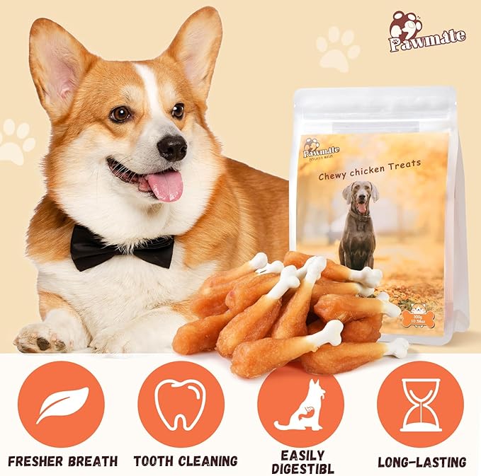 Dog Treats, Chicken Wrapped Calcium Bone Rawhide-Free Grain-Free Training Treats for Dogs Teeth Cleanning Breath Fresh Dog Chewy Snacks for Medium Large Dogs 10.6oz or 18-19 pcs-PurrikoPets