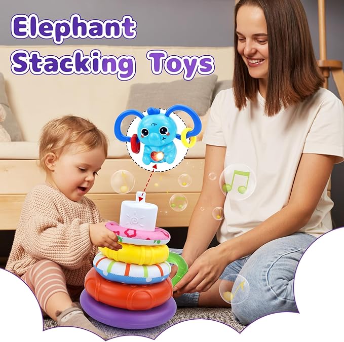 5 in 1 Baby Toy for 12 18 Month, Learning Toys for Babies 12-18 Months, Baby Busy Cube, Stacking&Sensory, Pull String&Piano Xylophone Toy, Birthday Gift for 12+ Month-PurrikoPets