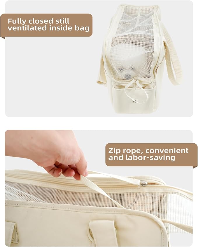 Dog Purse Carrier for Small Dogs Rabbit cat with Large Pockets, Cotton Bag, Dog Carrier Soft Sided, Collapsible Travel Puppy Carrier (Beige, 13.6" L x 6.5" W x 10" H)-PurrikoPets