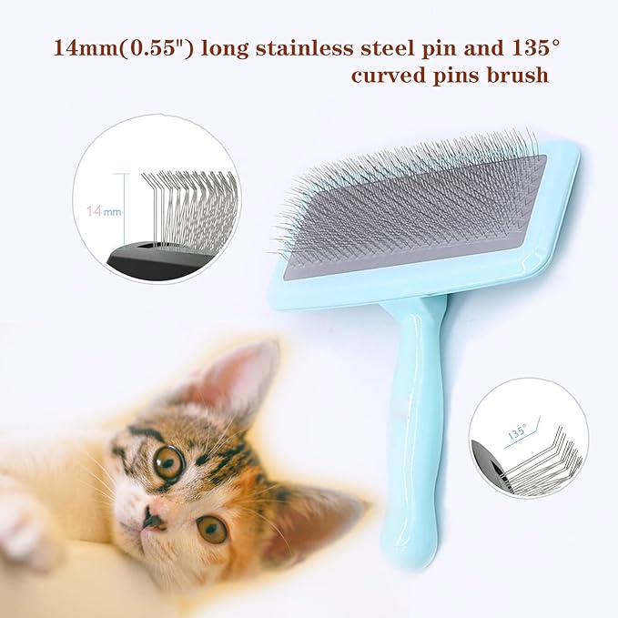 Air Cushion Slicker Brush for Dogs Cats,Soft Pin Shedding Brush for Short Haired Dog,Cat, Pet Grooming Wire Brush for Thin Curly Matted Tangled Hair,14mm(0.55"),Green-PurrikoPets