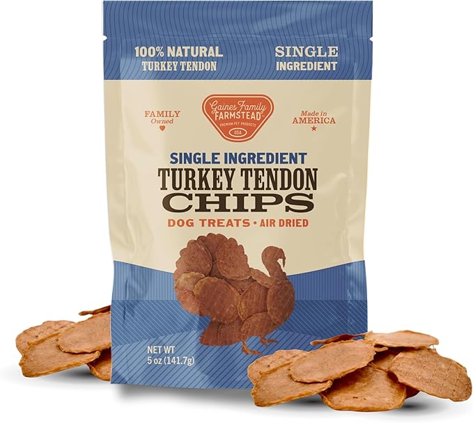 Gaines Family Farmstead Turkey Tendon Chips for Dogs – 5 oz, Natural Single-Ingredient Dog Treats, High-Protein Crunchy Chews, Rawhide Alternative, Grain-Free, Made in USA-PurrikoPets