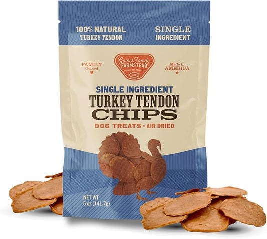 Gaines Family Farmstead Turkey Tendon Chips for Dogs – 5 oz, Natural Single-Ingredient Dog Treats, High-Protein Crunchy Chews, Rawhide Alternative, Grain-Free, Made in USA-PurrikoPets