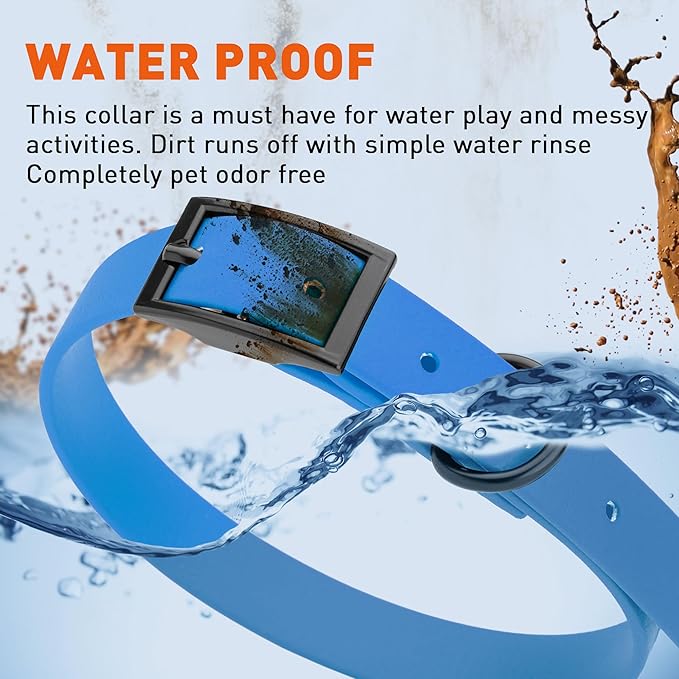 Dogline Biothane Waterproof Dog Collar Strong Coated Nylon Webbing with Black Hardware Odor- Proof for Easy Care Easy to Clean High Performance Fits Small Medium or Large Dogs, Cerulean Blue-PurrikoPets