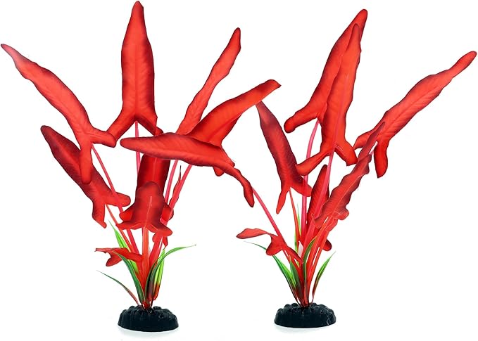 2-Pack 12 Inch Aquarium Silk Aquarium Plants, Artificial Plastic Plant for Small Tank, Goldfish, Fish Hides,Dark Red-PurrikoPets
