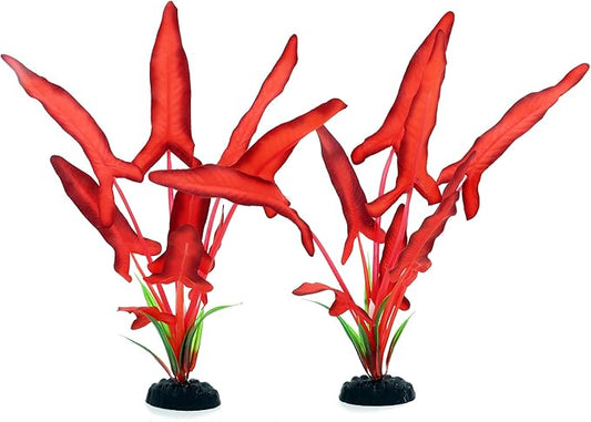2-Pack 12 Inch Aquarium Silk Aquarium Plants, Artificial Plastic Plant for Small Tank, Goldfish, Fish Hides,Dark Red-PurrikoPets