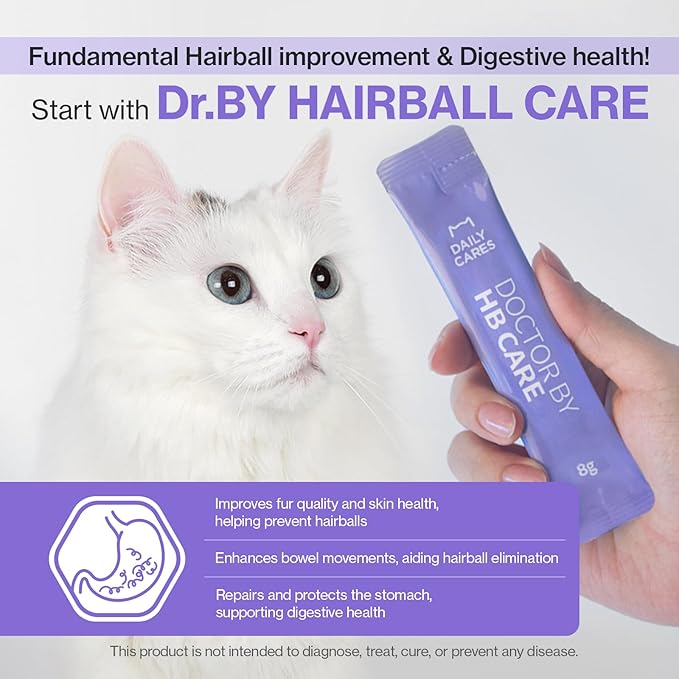 Dr.by HB Care Hairball Supplement for Cats– Hairball Relief Furball Control Remedy & Digestive Support Supplements with Omega-3, Chitosan-30 Individuallly Packaged (1 Pack, 30 Count)-PurrikoPets