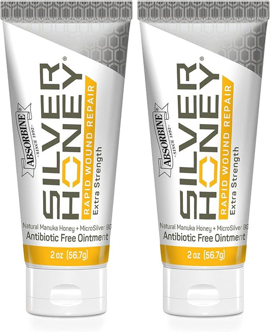 Absorbine Silver Honey Rapid Wound Repair Ointment Twin Pack 2oz Tubes, Manuka Honey & MicroSilver BG-PurrikoPets