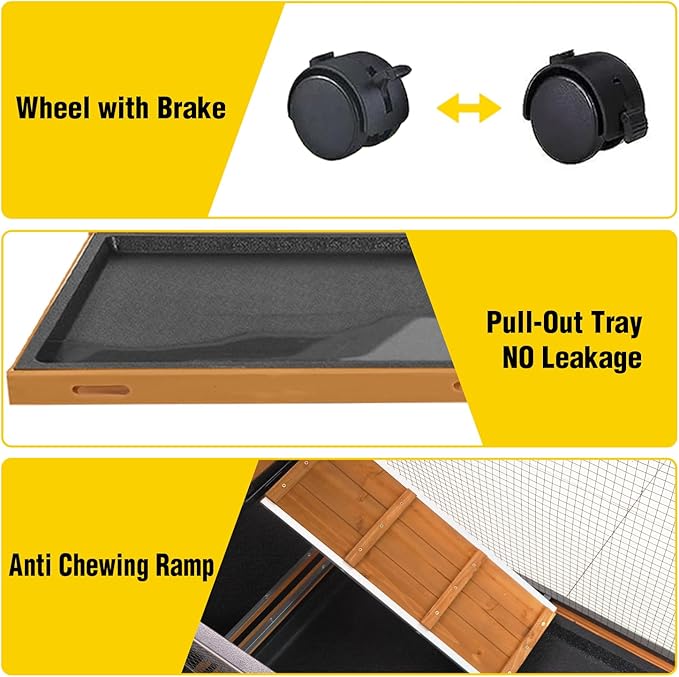 AIVITUVIN Rabbit Hutch Indoor with Metal Frame Rabbit Cage with Pull Out Tray No Leakage Bunny Cage with Wheel Guinea Pig Cage-PurrikoPets