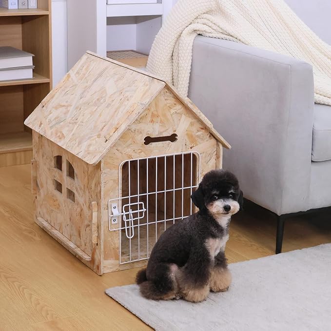 Dog House Indoor for Small Dogs or Cats, Cozy Wooden Design, Small Indoor Bed House, with Air Vents and Elevated Floor Warm Dog Cave-PurrikoPets