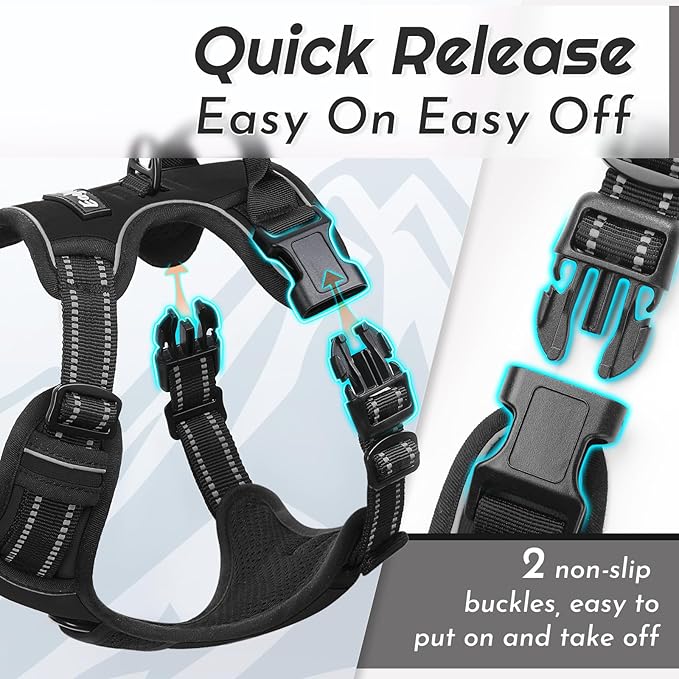 Eagloo Dog Harness for Large Dogs, No Pull Service Vest with Reflective Strips and Control Handle, Adjustable and Comfortable for Walking, No Choke Pet Harness with 2 Metal Rings, Black, XL-PurrikoPets