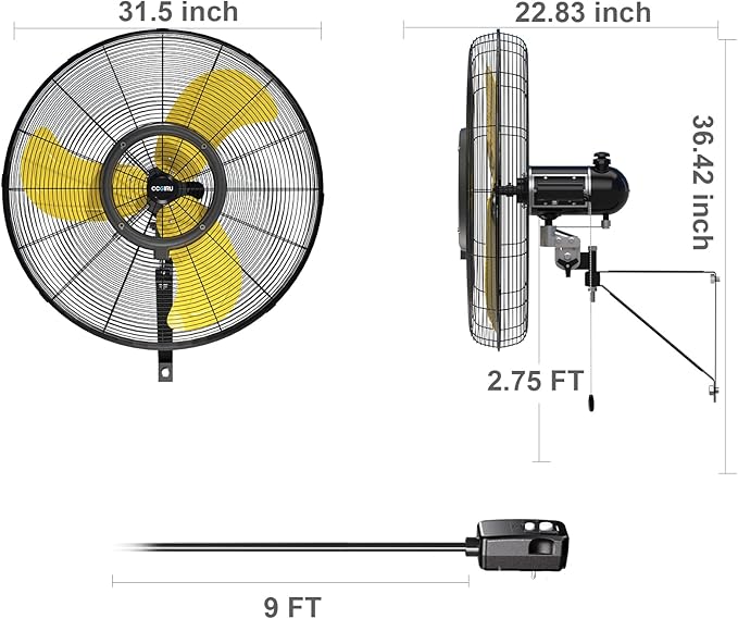 9600 CFM 30" Outdoor Wall Mount Misting Fans, High Velocity 3-Speed Waterproof Professional Oscillating Wall Fan, Heavy Duty Industrial Fan for Commercial, Garage, Warehouse, UL Listed-PurrikoPets