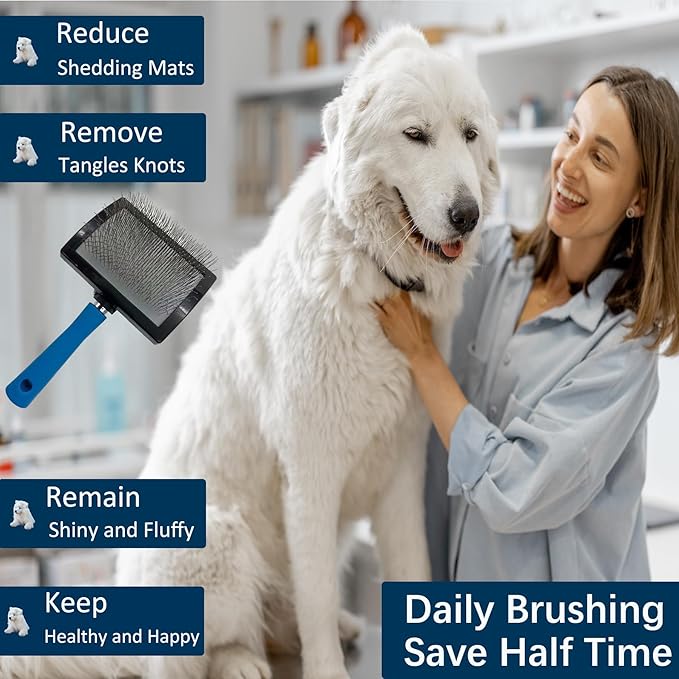 Dog Slicker Brush - Large Grooming Brushes for Dogs - Professional Groomer Supplies for Long Hair Pet - Slicker Brush For Goldendoodles-Easy To Use - Comfortable - Removes Long and Loose Hair-PurrikoPets