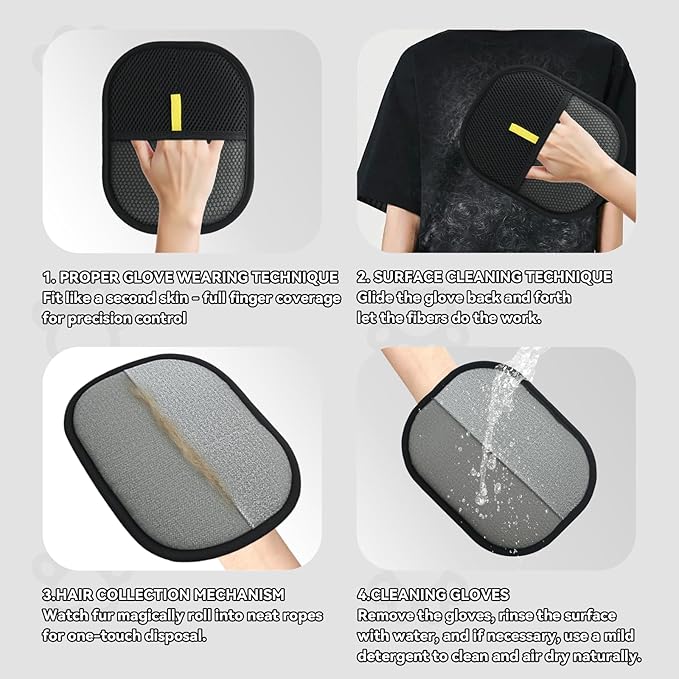 2 Pet Hair Removal Gloves, 2 Flea Combs for Cats and Dog，Reusable Electrostatic Gloves and Long & Short Flea Combs, 4 PCS pet hair removal tools-PurrikoPets