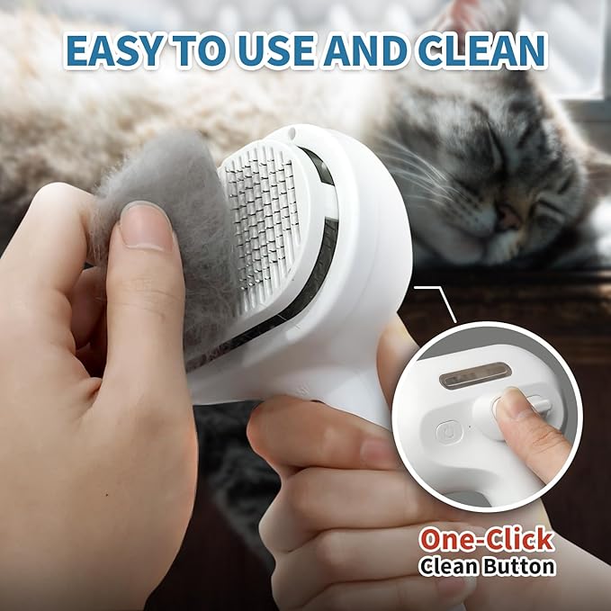 3 In 1 Self Cleaning Steamy Pet Brush - Anti-Static, Grooming Tool for Long and Short Hair Pets, Removes Loose Hair and Reduces Shedding, White-PurrikoPets
