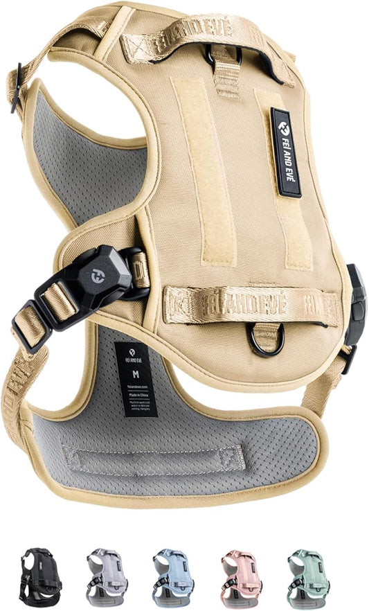 2025 New Edition, Fei & Eve MagEase Dog Harness - 3-Second Magnetic Buckles | 3-Point No-Pull Control | Heavy-Duty 900D Nylon | Dual Safety Handles | Breathable Mesh | Adjustable Fit, Medium,Champagne-PurrikoPets
