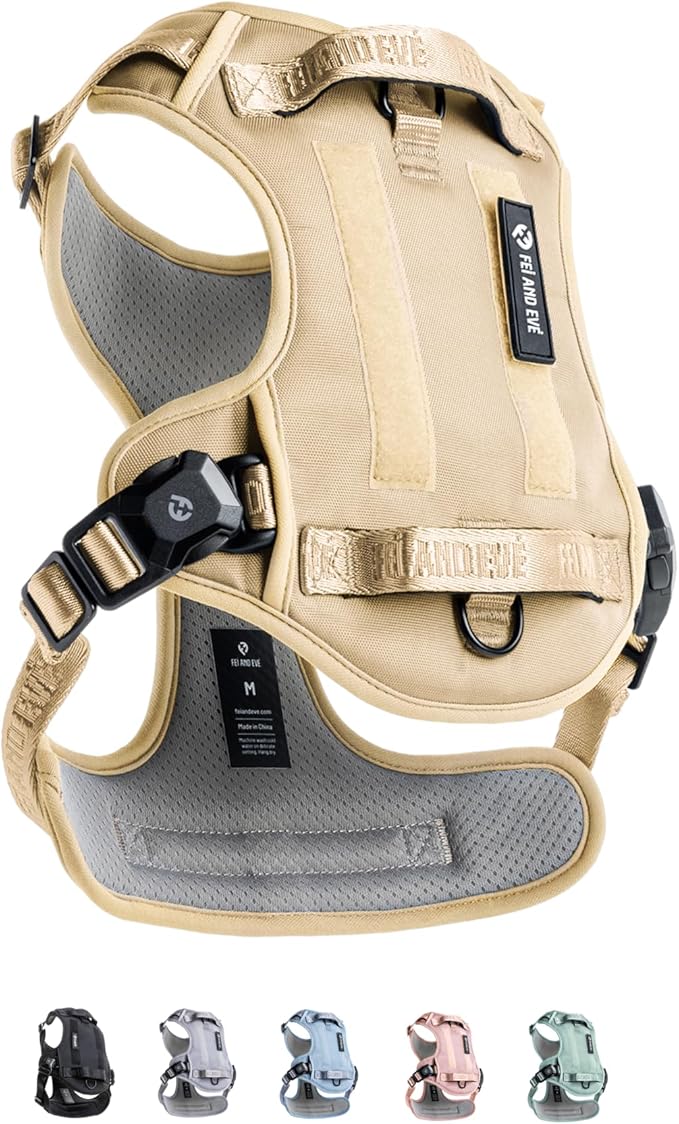 2025 New Edition, Fei & Eve MagEase Dog Harness - 3-Second Magnetic Buckles | 3-Point No-Pull Control | Heavy-Duty 900D Nylon | Dual Safety Handles | Breathable Mesh | Adjustable Fit,X-Large,Champagne-PurrikoPets