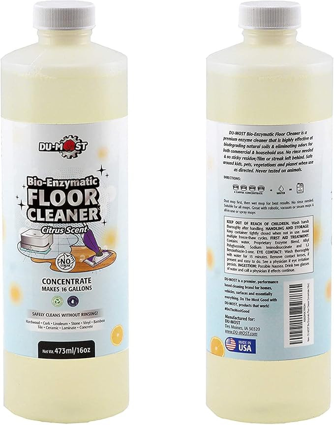 DU-MOST Enzymatic Floor Cleaner Concentrate (1 Oz Makes 1 Gal), No, Streak, No Rinsing, Kids & Pets Safe, Hard Surface Floors, Citrus Scent, 16 Fl Oz-PurrikoPets