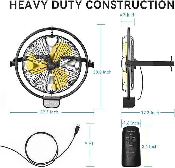 5100 CFM 20" Remote Control Wall Mount Fans, High Velocity 3-Speed Professional Oscillating Wall Fan with Timer, Heavy Duty Industrial Wall Fans for Patio, Commercial, Gazebo, and Garage, UL Listed-PurrikoPets