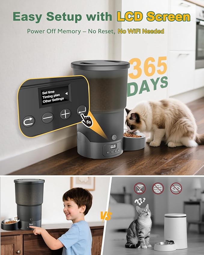 Gimars 5L/20 Cups Automatic Cat Feeder, Programmable 1-6 Meals Cat Food Dispenser with Stainless Steel Bowl, Easy Setup, Dual Power Supply,10s Meal Call Timed Pet Feeder for Cats and Small Dogs-PurrikoPets