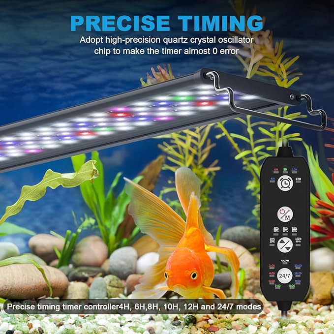24/7 Cycle LED Aquarium Plant Light-Full Spectrum Fish Tank Light, Auto On/Off, 24/7 Lighting Modes and DIY Mode, Adjustable Timer/Brightness, 18W for 18 Inch to 24 Inch Planted Tank-PurrikoPets