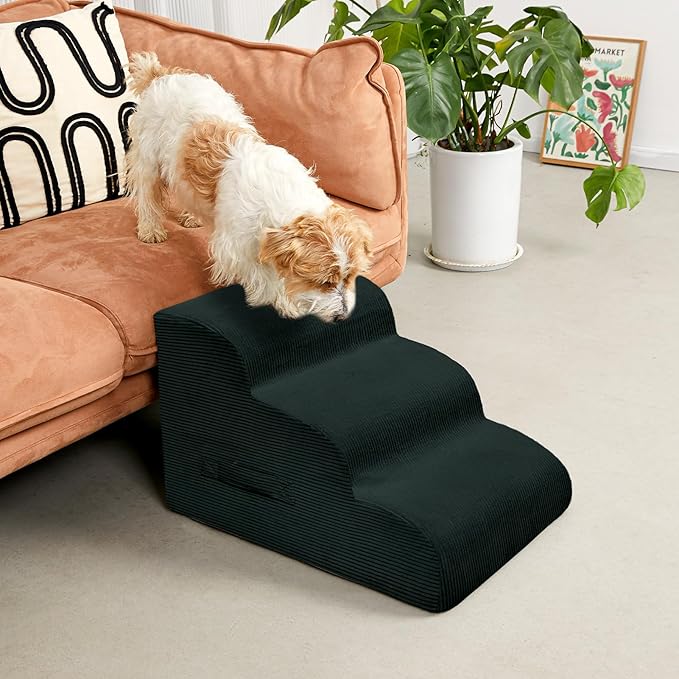 Dog Stairs Steps for High Bed, 4 Steps Pet Steps for Small Dogs Non-Slip Removable Washable Cover Ramp for Indoor Outdoor Car Couch Sofa, Dark Gray-PurrikoPets