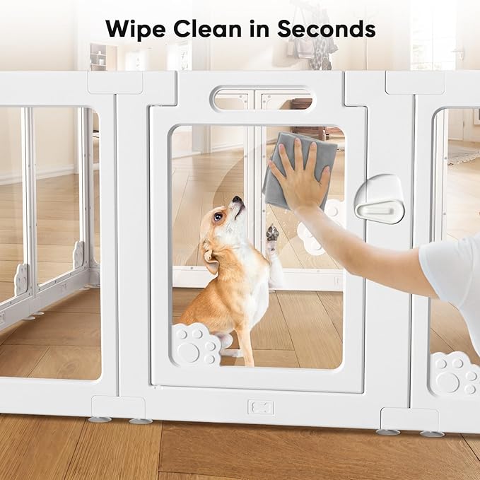 Acrylic Clear Dog Play Pen Indoors, Puppy Playpen with Door for Small Dogs Puppies, Transparent Plastic Pet Playpen Cage Fence Crate Kennel for Cat Kitten Rabbit Bunny Ferret etc (White-8 Panels)-PurrikoPets