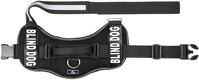 Doggie Stylz Blind Dog Vest Harness with Removable Patches and Reflective Trim. Comes with 2 Blind Dog Reflective Hook and Loop Patches. Measure Dogs Girth Before Purchase (Girth 30”- 42" Black)-PurrikoPets