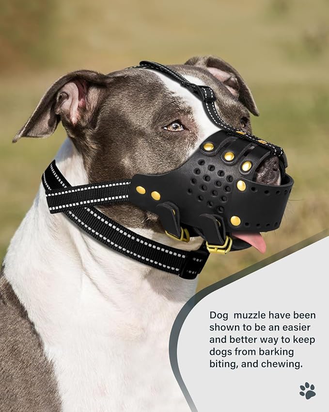 Dog Muzzle, Leather Basket Soft Muzzles Medium Large Breeds, Pitbull Dog Muzzle Amstaff Staffordshire Terrier, German Shepherd Dalmatian Doberman Adjustable (XL)-PurrikoPets