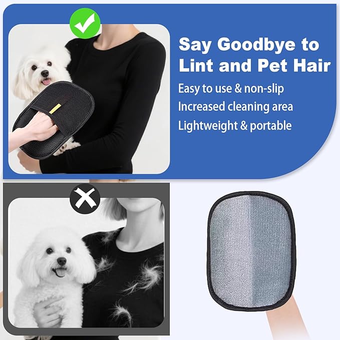3Pcs Pet Hair Removal Gloves, Reusable Electrostatic Pet Hair Removal Gloves,Upgraded Animal Fur Removal Tool for Cats & Dogs-PurrikoPets