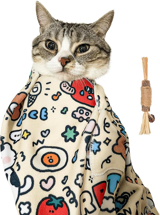 21.7" Cat Grooming Wrap,Self-Adherent Cat Wrap for Cutting Nails,Anti-Escape Pet Swaddle for Medicine,Teeth Brushing,Ear Cleaning(Within 6lbs)-PurrikoPets