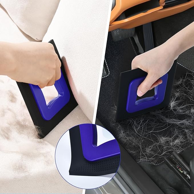 3 in 1 Mini Pet Hair Removal Tool, Dog and Cat Square Hair Remover for Car Detailing Supplies, Clothes, Couch and Carpet, Fur Cleaning Supplies for Furniture-Ergonomic and Anti-Slip, Mini Pet Supplies-PurrikoPets
