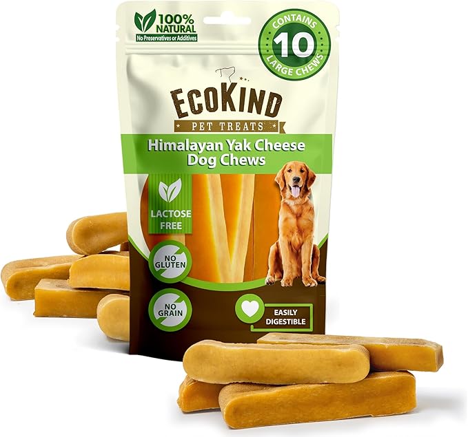 EcoKind Premium Gold Yak Cheese Himalayan Dog Chews, Dog Treats Large Breed, All Natural, High Protein, for Aggressive Chewers, Large - 10 Chews-PurrikoPets