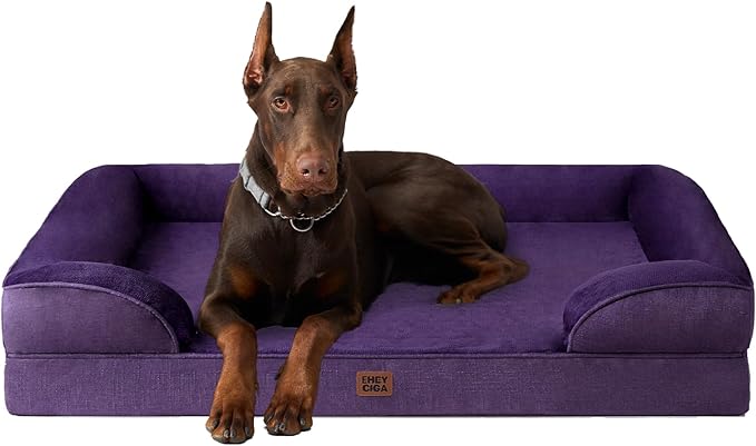 EHEYCIGA Orthopedic Dog Beds for Extra Large Dogs, Waterproof Memory Foam XXL Dog Bed with Sides, Non-Slip Bottom and Egg-Crate Foam Big Pet Couch Bed with Washable Removable Cover, Purple-PurrikoPets