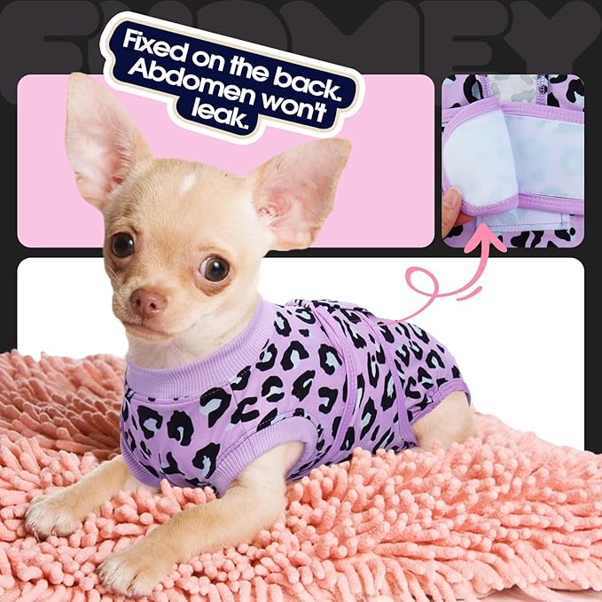 FUAMEY Recovery Suit for Dogs After Surgery,Soft Breathable Dog Bodysuit E-Collar & Cone Alternative Surgical Suit,Male Female Dog Neuter Spay Suits Anti Licking Wounds Onesie Purple Leopard L-PurrikoPets