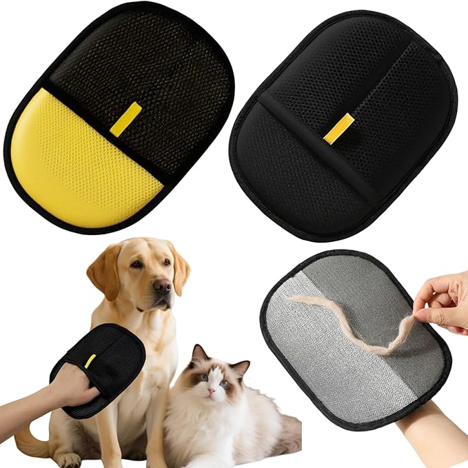 2Pcs Electrostatic Pet Hair Removal Gloves for Cats & Dogs,2025 New Upgraded Reusable Quick De-Shedding Grooming Gloves,Animal Fur Remover Tool for Couch,Carpet,Furniture,Car Seat,Clothing,Curtain-PurrikoPets