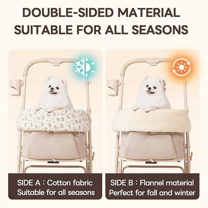 Dog Stroller Cushion & Mat, Pet Stroller Cushion for Dogs & Cats, 5-Level Waterproof & Removable Inner Core, Dog-Ergonomic 3-Zone Support, 4-inch Thickness (Flower Set)-PurrikoPets